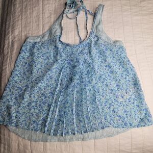 Baby blue/teal Abercrombie and Fitch Floral vintage tank Medium
